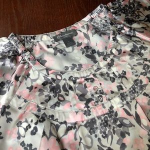 Chanteuse pink & grey floral satin sleep top - M